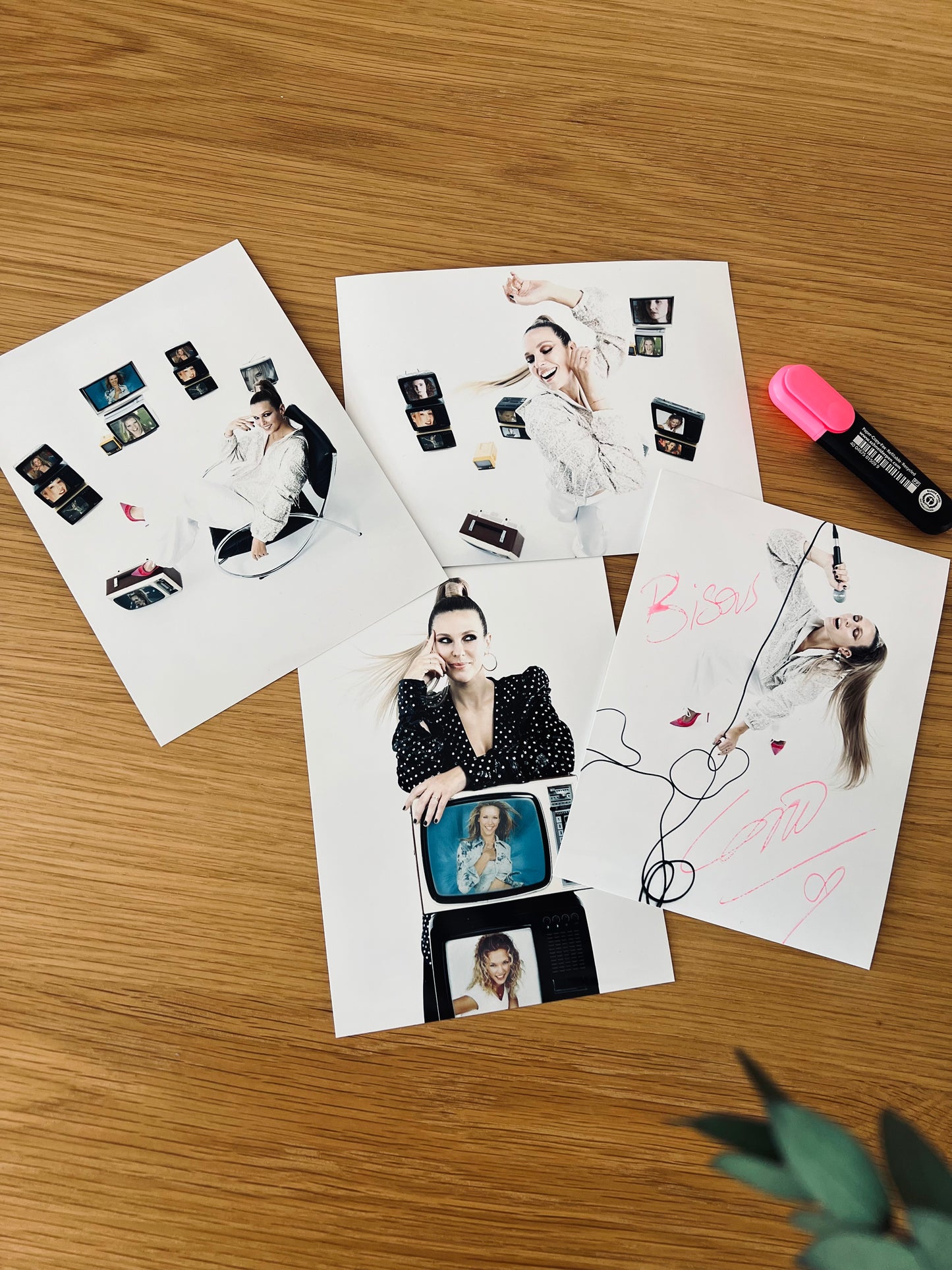 Pack of 4 pictures with one signed